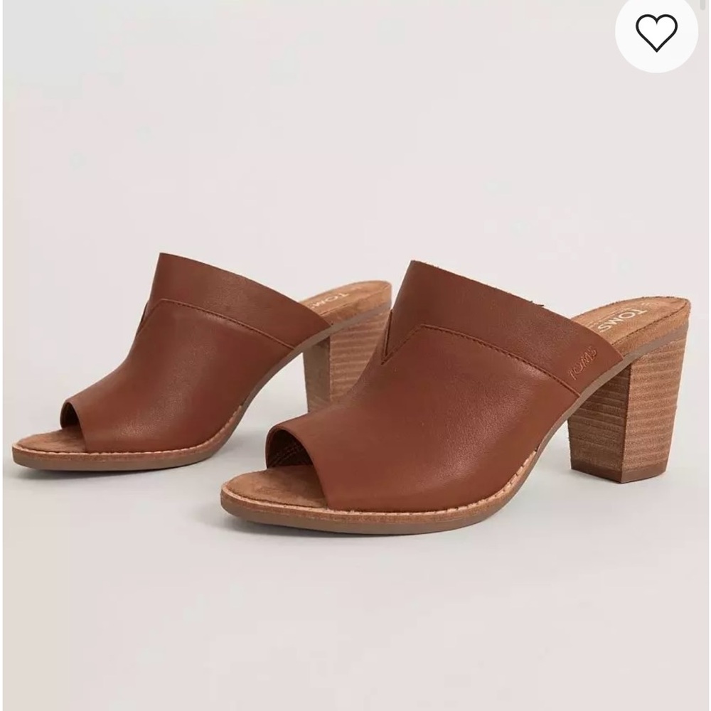 TOMS Real Leather Block Heel Mules